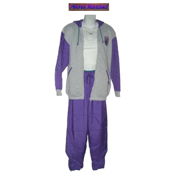 Vintage 80s White Stag Retro Ski Outfit Purple Quilted Hoodie Pants Fair Isle M - Picture 2 of 16